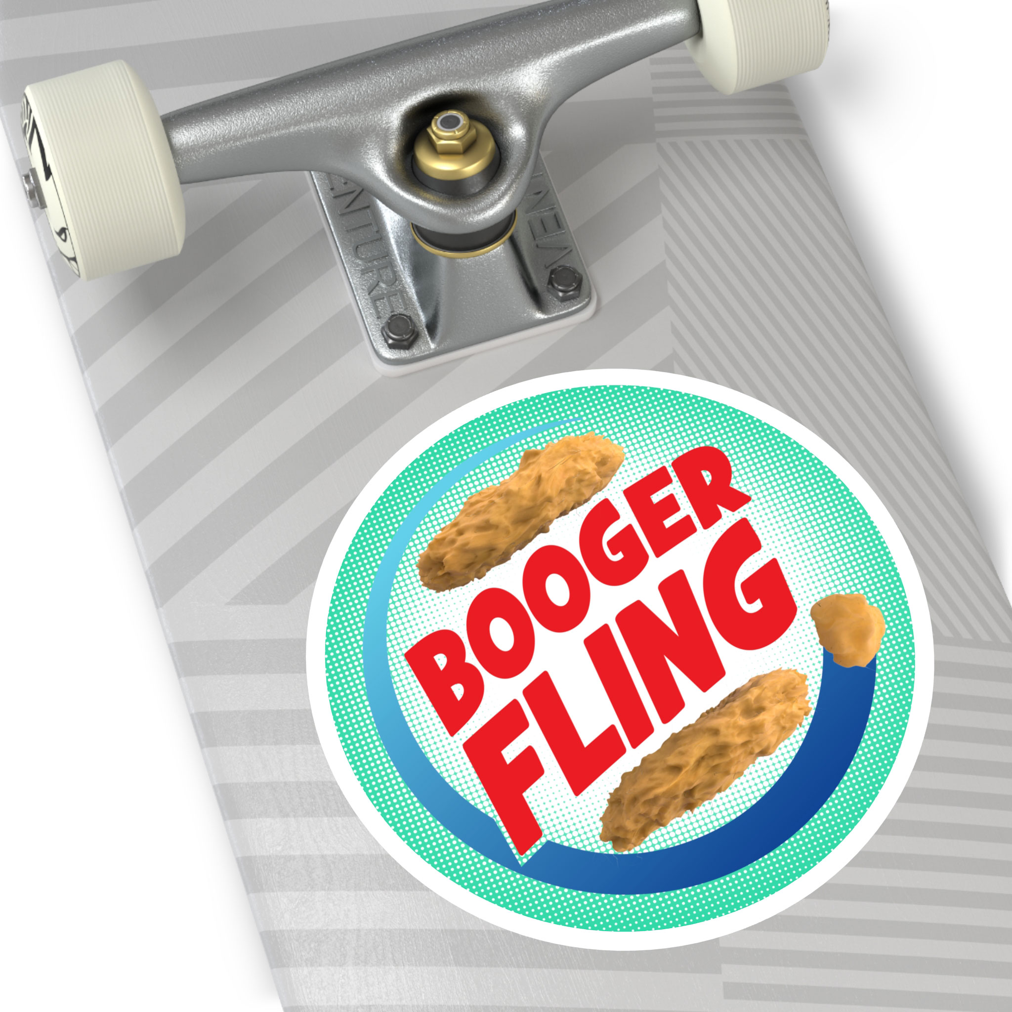 - Booger Fling Round Stickers, IndoorOutdoor - 1 - Davidnoll.earth https://davidnoll.earth/wp-content/uploads/2025/01/booger-fling-round-sticker-6x6-context1.jpg
