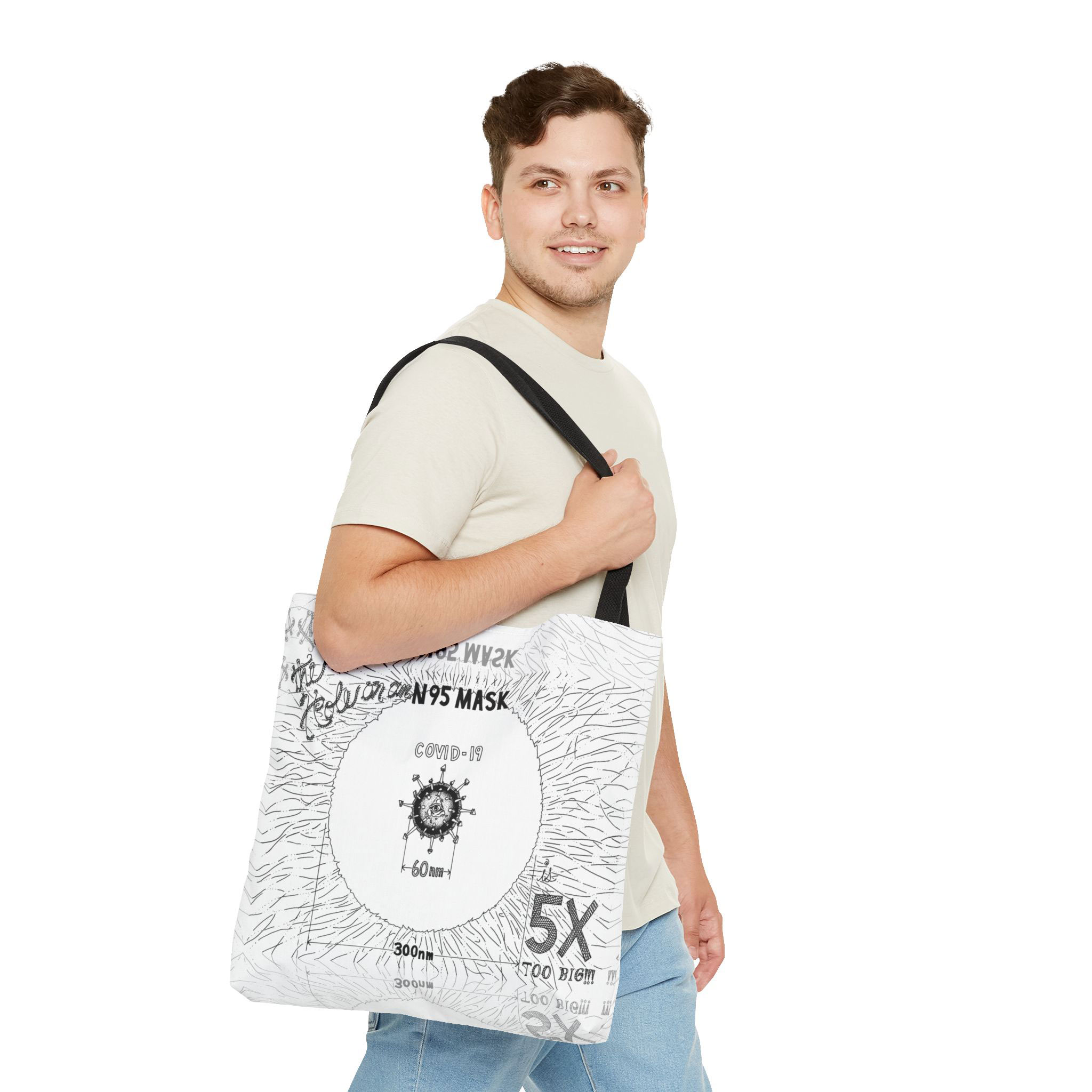 - The Hole on an N95 Mask is 5X Too Big!!! All Over Printed Tote Bag - 2 - Davidnoll.earth https://davidnoll.earth/wp-content/uploads/2025/01/hole-in-mask-5x-tote-bag-black-handle-18x18-person3.jpg