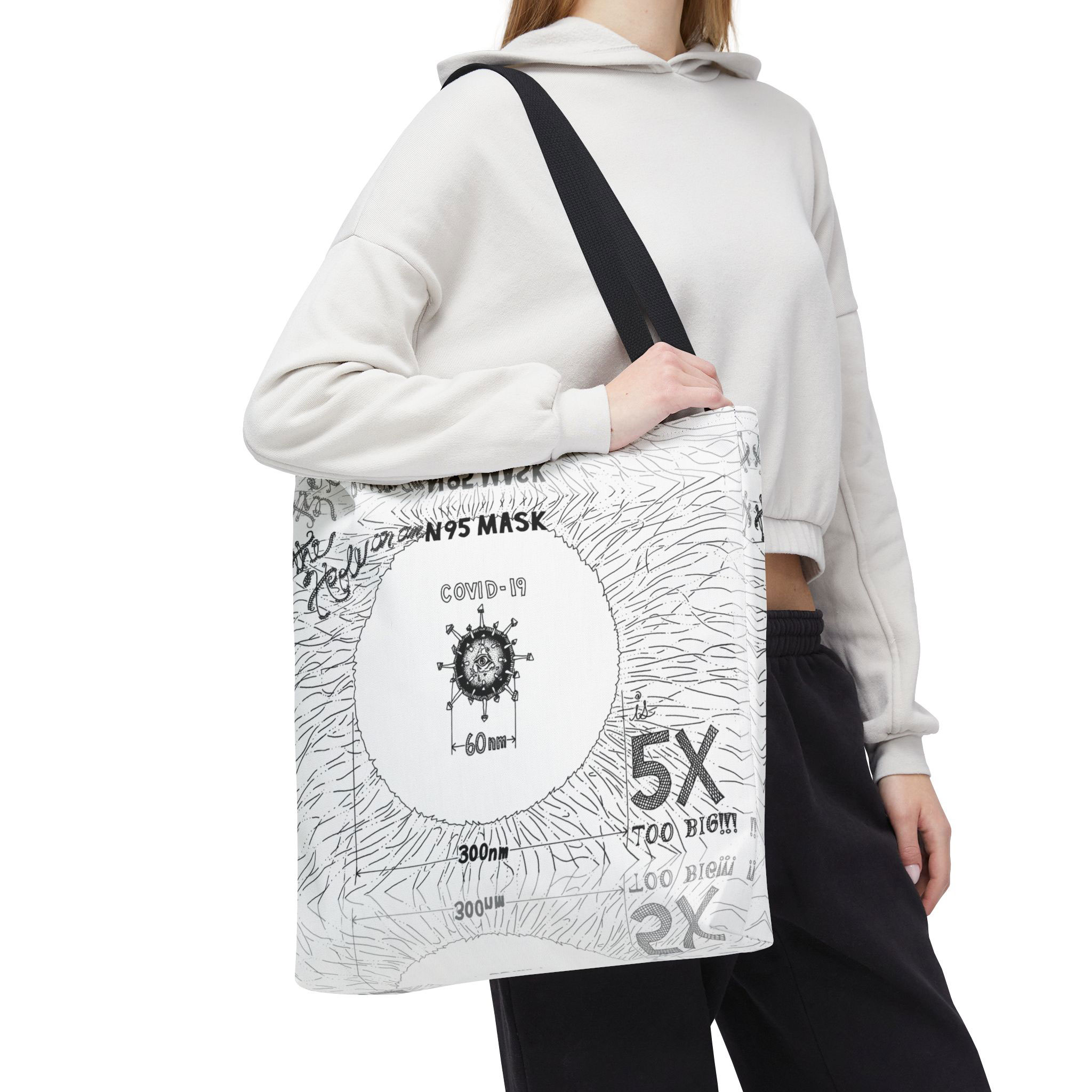 - The Hole on an N95 Mask is 5X Too Big!!! All Over Printed Tote Bag - 4 - Davidnoll.earth https://davidnoll.earth/wp-content/uploads/2025/01/hole-in-mask-5x-tote-bag-black-handle-18x18-person3.jpg