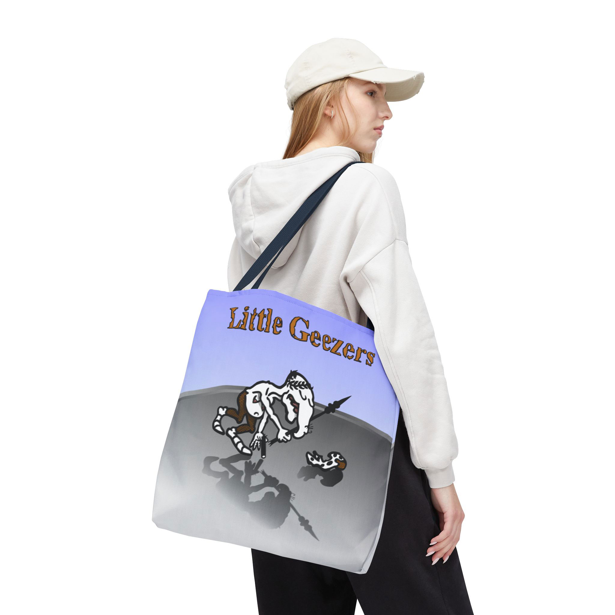 - Little Geezers All Over Printed Tote Bag - 1 - Davidnoll.earth https://davidnoll.earth/wp-content/uploads/2025/01/little-geezers-tote-bag-navy-handle-18x18-person3.jpg
