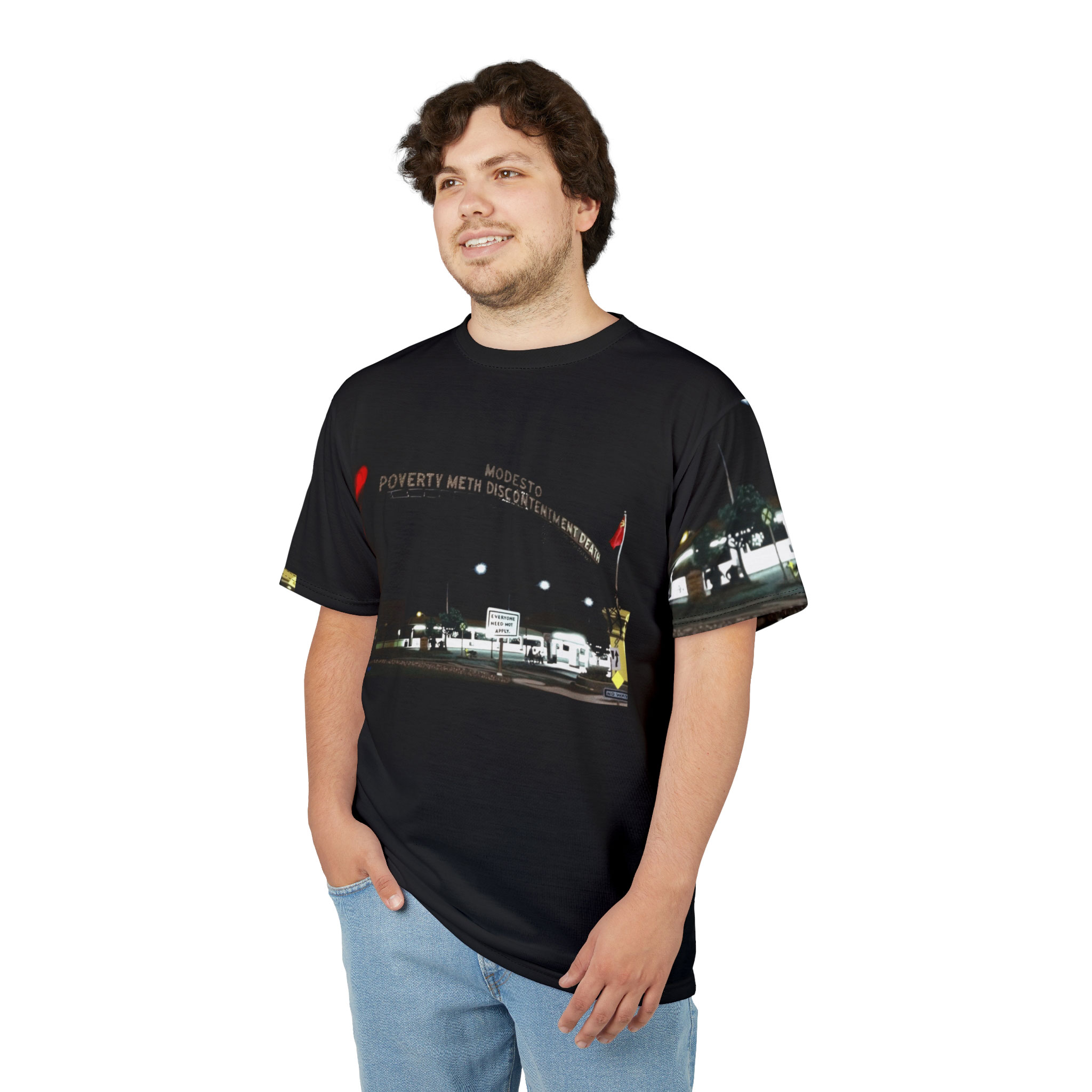 - Modesto: Poverty, Meth, Discontentment, Death Men's All Over Printed T Shirt - 7 - Davidnoll.earth https://davidnoll.earth/wp-content/uploads/2025/01/modesto-all-over-mens-tshirt-front.jpg