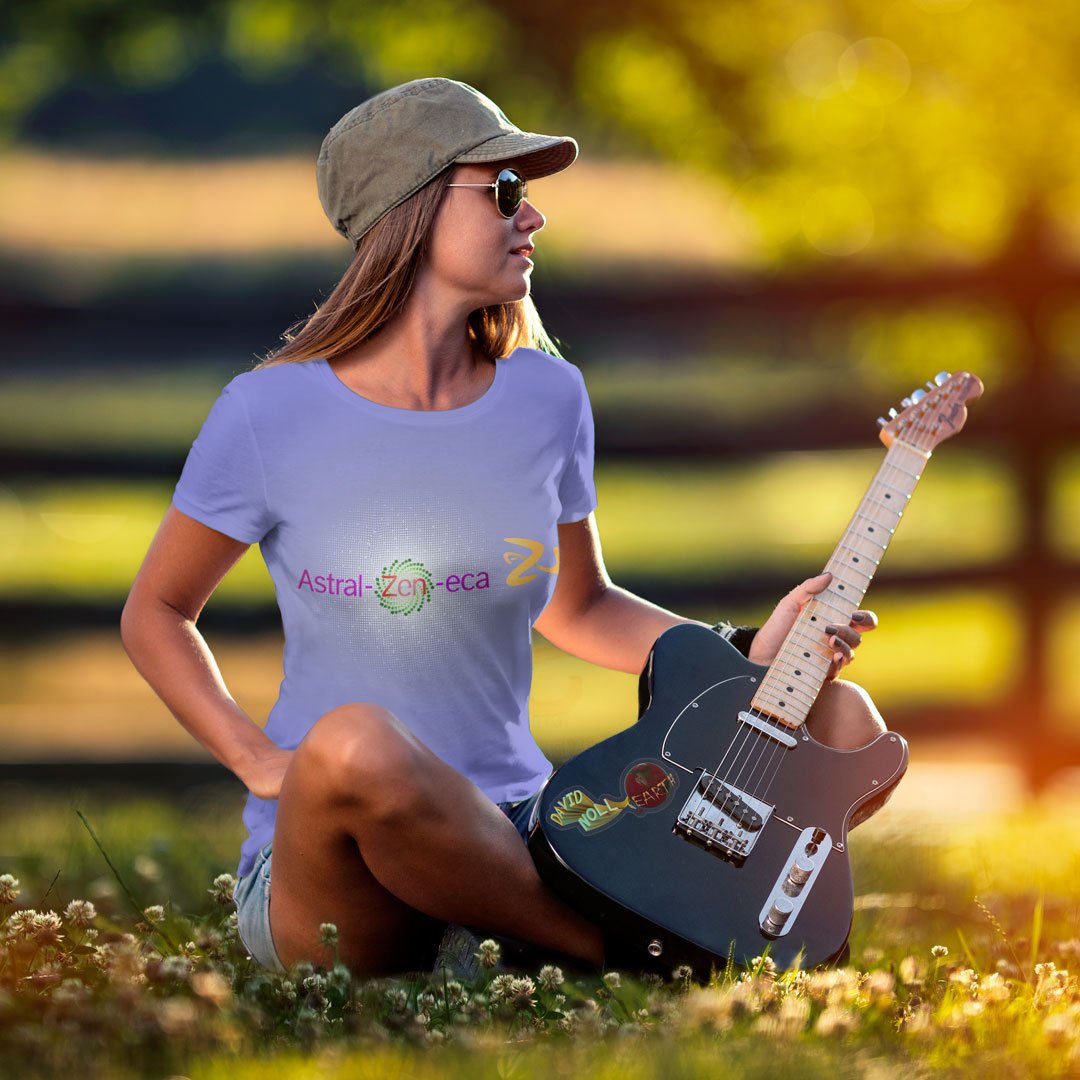 Woman Wearing Astral-Zen-eca T-Shirt With Guitar